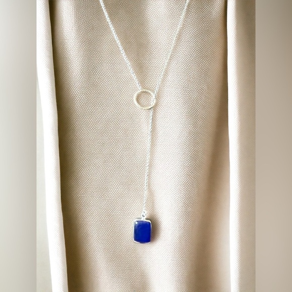 Blue Jade Sterling Silver Lariat Necklace - Picture 4 of 5
